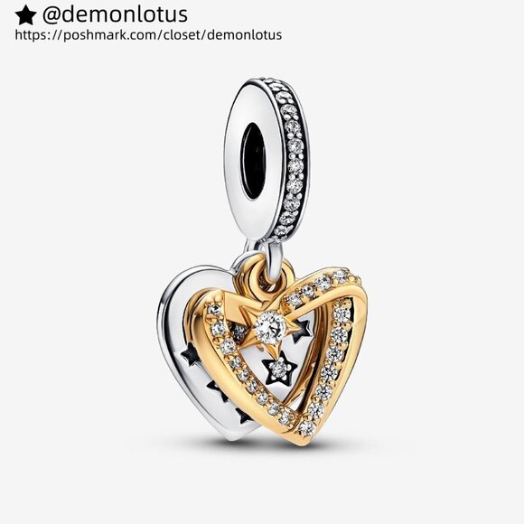 Pandora Shooting Star Hearts Double Dangle Charm - Picture 1 of 5